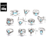 Fashion Turquoise Crescent Owl 11 Piece Ring Set