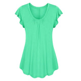 Women  Causal Row Pleated Ruched Tunic Shirt For Women Solid Color Short Sleeve Plus size 5XL 6XL
